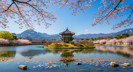 Scenic view of Lake Bled with castle and nature landscape in Slovenia