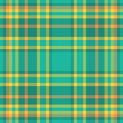 Vibrant teal, yellow, and orange plaid pattern. Perfect for textile design, fashion, website backgrounds, or scrapbooking. This cheerful and energetic design evokes feelings of summer and optimism.