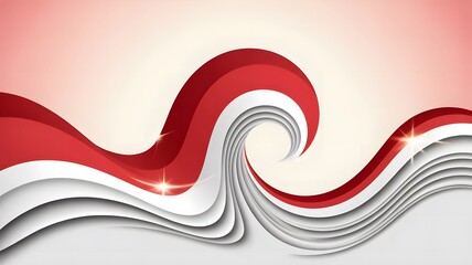 Vibrant red and white abstract background with a swirling wave design, perfect for a modern art illustration or festive candy-inspired wallpaper