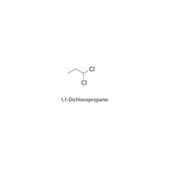 1,1-Dichloropropane skeletal structure. halogen alkane compound schematic illustration. Simple diagram, chemical formula.