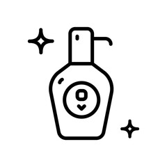 Liquid soap for hands and body. Detergent with dispenser. Hands disinfection. Illustration of cleanser, detergent, shampoo, liquid soap, gel. Vector isolated symbol