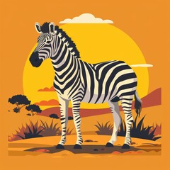 Obraz premium Stylized Zebra Against Sunset in a Vibrant Landscape Scene