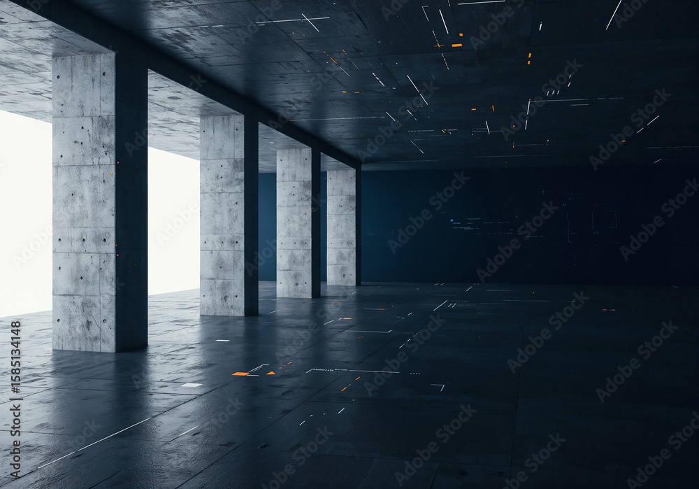 Poster architectural construction abstract background with concrete columns lines and callouts . generative