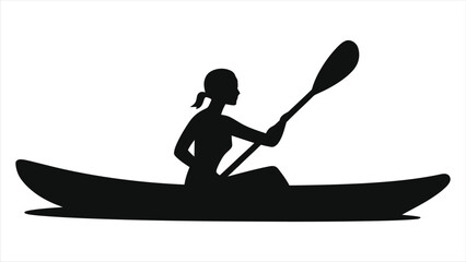 Black Vector Silhouette Vector of Woman Kayaking - Minimalist Water Sport Design