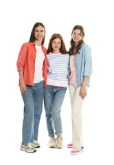 Happy teenage girls posing on white background