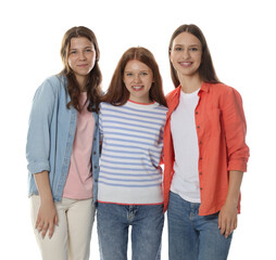 Fototapeta premium Happy teenage girls posing on white background