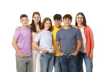 Obraz premium Group of happy teenagers posing on white background
