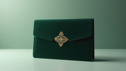 Elegant Emerald Green Velvet Clutch Purse with Gold Filigree Clasp Luxury Accessory Fashion Item