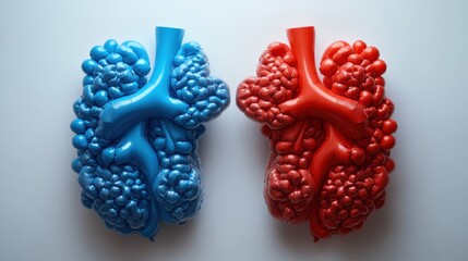 Blue and Red Stylized Kidney Representations