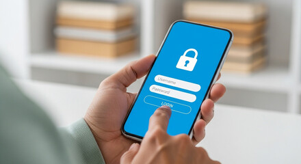 A person is logging into a mobile phone with username and password