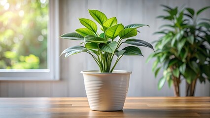 Fototapeta premium A lush green houseplant in a white pot
