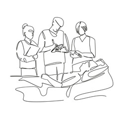 One continuous single drawing line art flat doodle doctor, patient, hospital, discussion, nurse, talking, interns, training. Isolated image hand draw contour on a white background, hand drawn, not AI