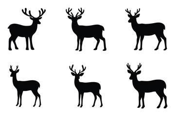 Deer silhouettes vector set, Black deer silhouette icon bundle
