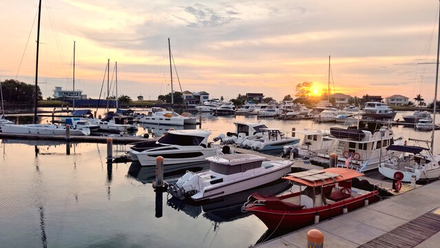 marina boat yacht at sunset