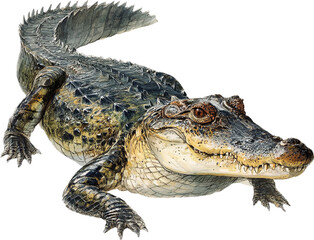 Obraz premium Detailed watercolor illustration of a caiman on transparent background isolated on transparent background
