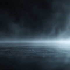 Abstract dark background featuring a concrete floor and smoky atmosphere. Perfect for adding depth, mystery, or suspense to design projects. Use for digital art, presentations, or website backgrounds.