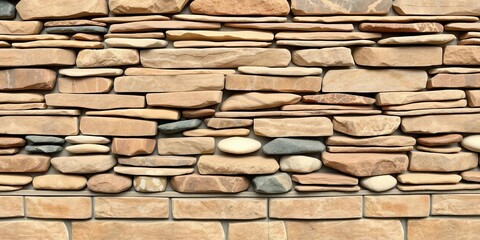 Fototapeta premium Horizontal bands of smooth pebbles and marbles in varying colors and sizes create a natural stone texture, design element, beige