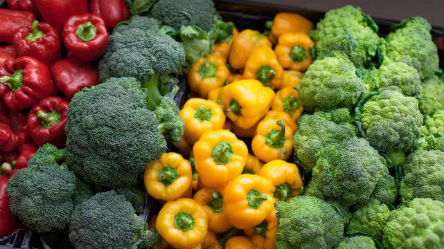 Colorful display of fresh vegetables at local market in autumn