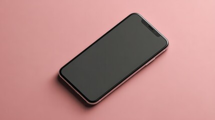Floating black mobile phone featuring blank white screen on a light background