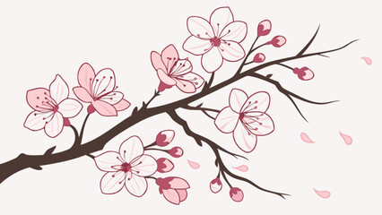 Beautiful cherry blossom branch vector illustration for spring season design and decoration use cases