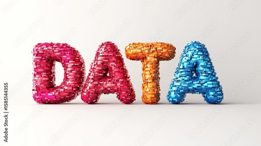 Fototapete vibrant data representation in blocky letters composing the word data with modern digital graphics