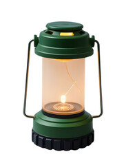 Classic green camping lantern isolated on a white background, transparent	