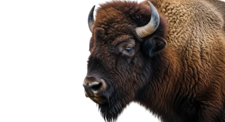 Fotobehang Bizon Majestic bison portrait showcases the animal's powerful build and striking features against a transparent background.  © jahidmoon026