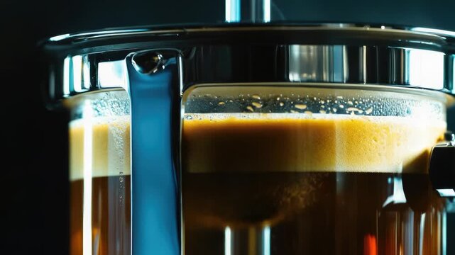 A close-up view of a coffee maker filled with liquid, ideal for use in food and beverage related images