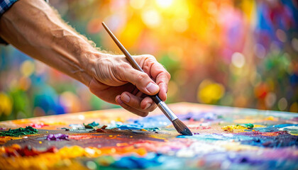 Naklejka premium Artist’s Hand Painting Colorful Canvas