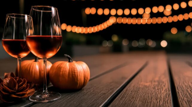 gathered around a party table celebrating halloween with drinks and pumpkins. A festive autumn gathering features spooky beverages and decorative gourds around a convivial table.