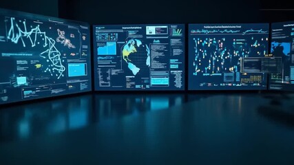Illuminated Data on Multiple Screens in Dark Control Room - Powered by Adobe