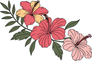 Red and white hibiscus flower vector illustration with a vibrant floral pattern, perfect for spring and summer nature design art