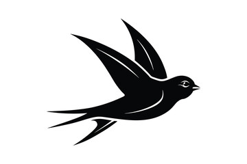 Fototapeta premium a black swallow bird, minimalist, silhouette, stylized, flat design a white background.
