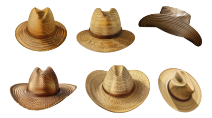 collection of straw hats isolated on transparent background