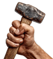 hand holding a hammer isolated on transparent background
