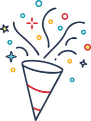 Colorful Confetti Popper Logo  Filled Outline Line Icon for Celebration