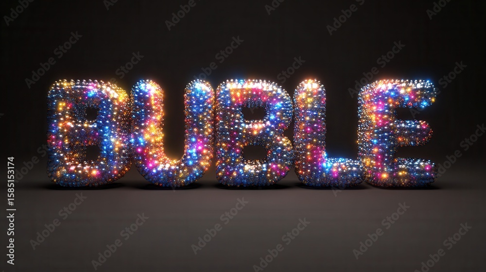Fototapete glowing colorful bubble text against a dark background create an eye-catching and modern design elem
