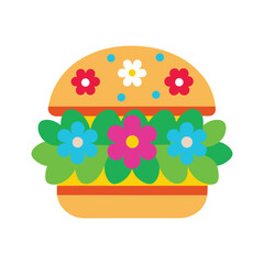 Fototapeta premium Floral Decorated Cartoon Burger Clip art Vector Illustration