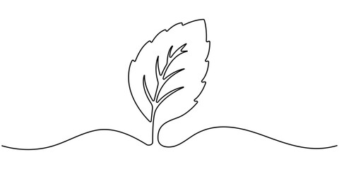 Continuous one line drawing of mint. Modern style vector illustration on isolated background, Mint, spearmint vector illustration.Background for label design. One continuous line art drawing. 