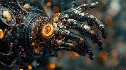 Steampunk robot hand, intricate mechanics