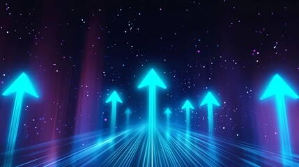 Futuristic Digital Landscape with Glowing Arrows Representing Business Growth and Success Concept