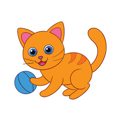 Cartoon cat plays with a ball vector illustration