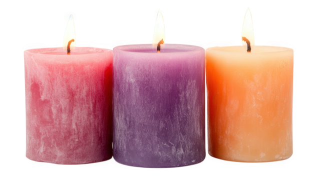 burning candles close-up on transparent background
