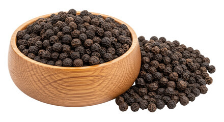 Isolated black peppercorns on white background