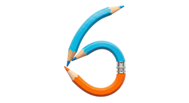 Isolated Number 6 Made of Pencils