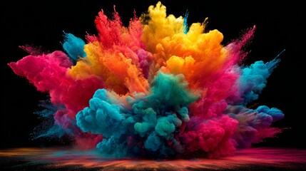 vibrant color explosion captured mid-air on black background.