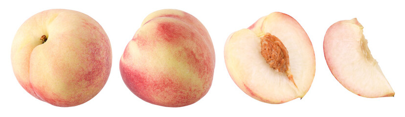 peach (Honey Peach), half and slices fruit isolated, transparent PNG, PNG format, collection, set