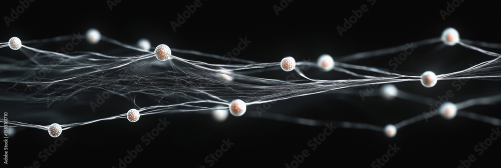 Poster futuristic neural network connection with wire mesh structure over black background featuring nodes