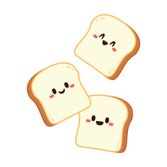 Cute happy toast. Vector cartoon character illustration icon design. Isolated on white background. Bread character design.