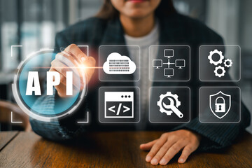 Visual representation of API technology with digital interface icons, highlighting modern software...